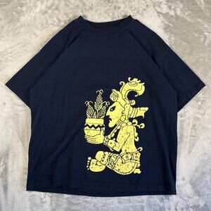Vintage King Platinum Black Mayan/Aztec Print Graphic T-shirt Size Large